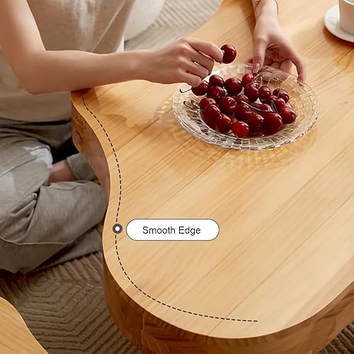 Miniatura 4 de Cloud - Mesa de centro moderna geométrica de madera irregular con 3 patas, mesa auxiliar gruesa de esquina redonda para espacios pequeños, muebles