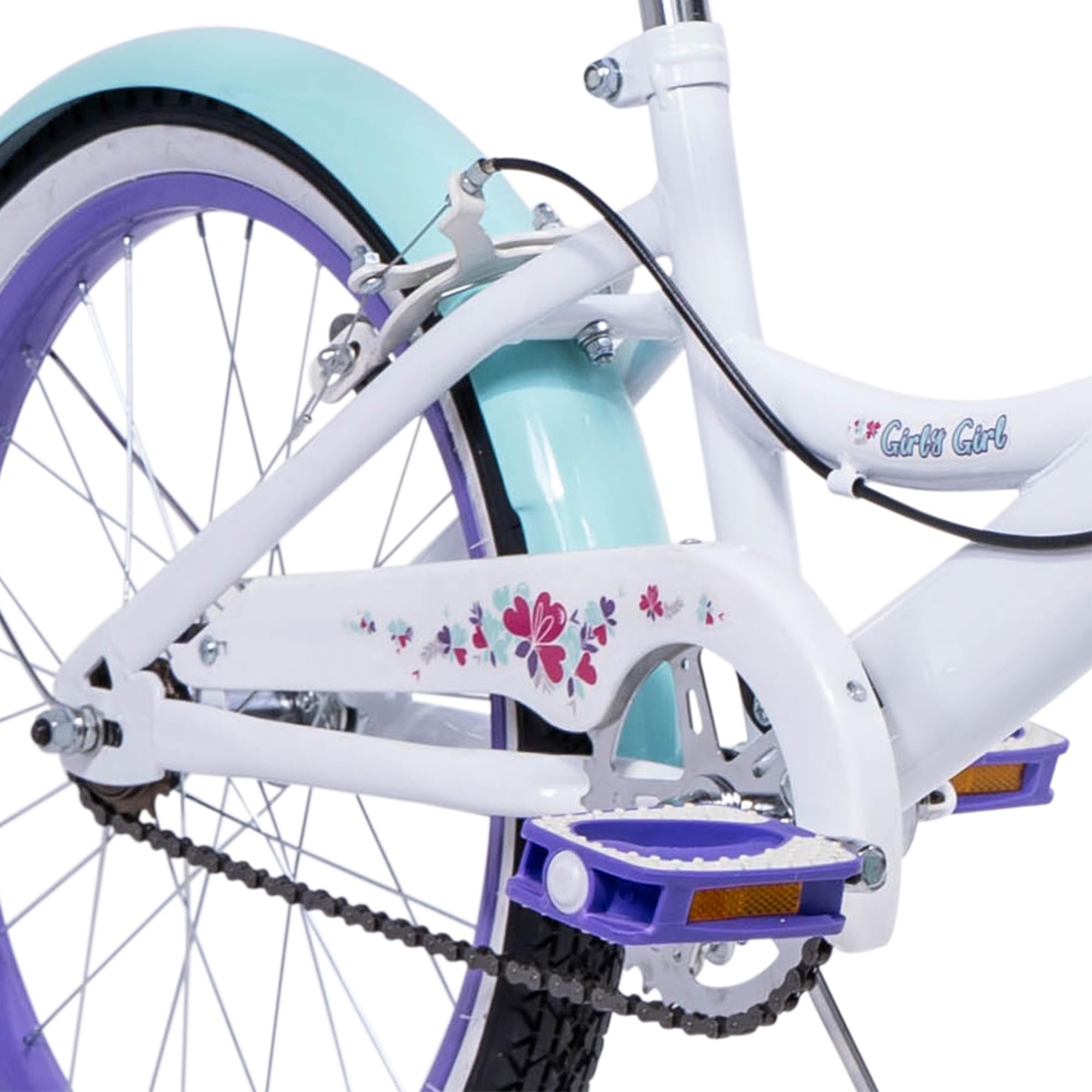 Huffy Girly Girl - Bicicleta para niñas de 20 Pulgadas + Cesta, Color Blanco, Azul y Morado de 6 a 9 años.