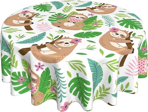 Miniatura 8 de Mantel redondo de perezoso de 60 pulgadas, resistente a las arrugas, mantel de pícnic, lavable, para cocina, fiesta, decoración de otoño para el