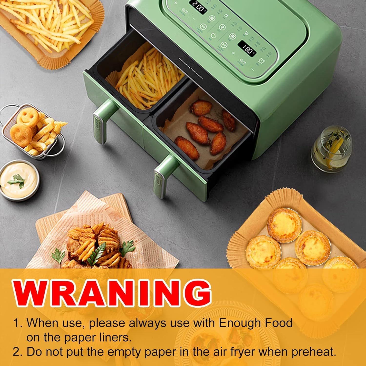 Papier Cuisson pour Ninja Air Fryer, 100 Pièces Rectangulaires 20x14cm Sulfurisé Épaissi