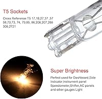 Vista 3 de CCIYU T5 de cuña 37 58 70 73 74 luz blanca 12V 1 LED para tablero de auto luz lateral lámpara (Blanco cálido)