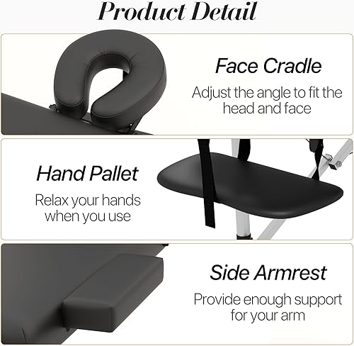 Miniatura 5 de Mesa de masaje, cama de masaje plegable portátil de 2 secciones, cama de spa de pestañas ajustable en altura con base facial, cama de salón facial