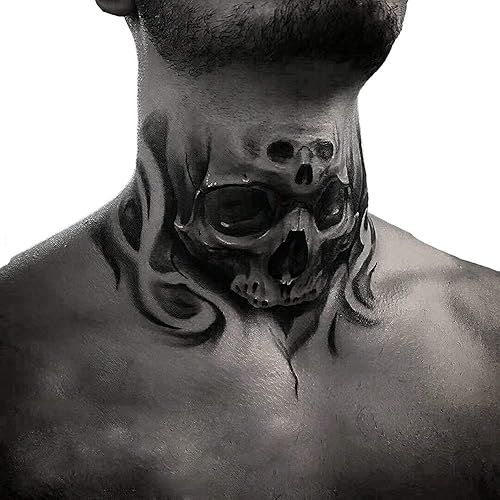 Miniatura 2 de Tatuaje de moda impermeable pintado a mano con cuello negro gris negro y calavera malvada fresca maquillaje de belleza 8.3 x 5.9in (5 piezas)