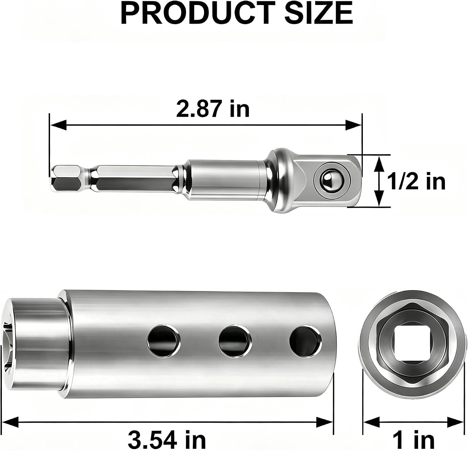 Trailer Jack Drill Adapter, Stainless Steel Trailer Jack Electric Drill Adapter, 1 Inch Drive Shaft with 1/2 Inch Socket Bit, Universal Power Tool for RV, Campers, Dump Trailers Projects
