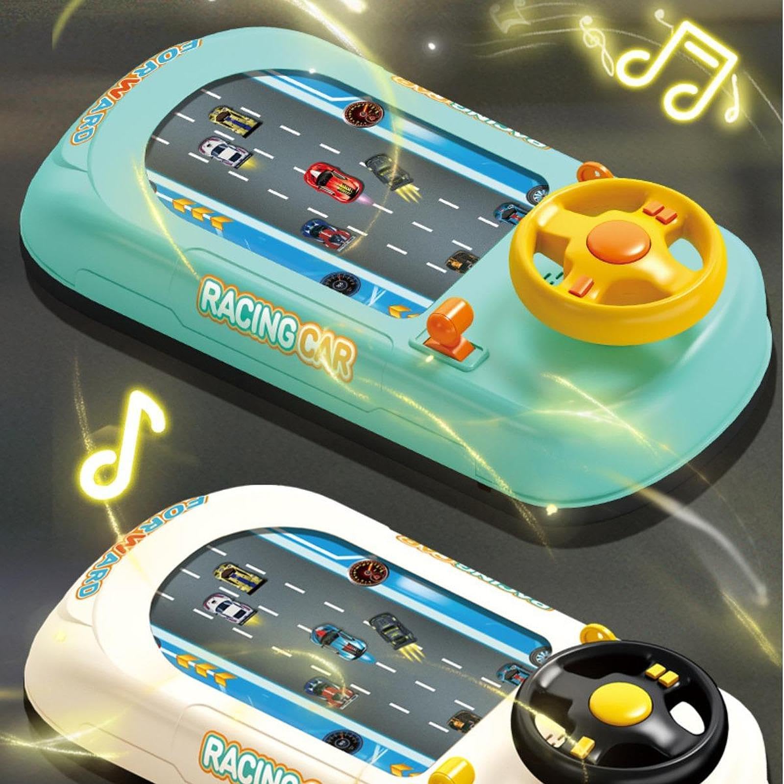 Jeu de Course avec Volant Interactif, Jouet de Simulation de Conduite avec Musique et Effets Sonores, Volant Éducatif pour Garçons 3-6 Ans, Robuste pour Développement Coordination, Vert