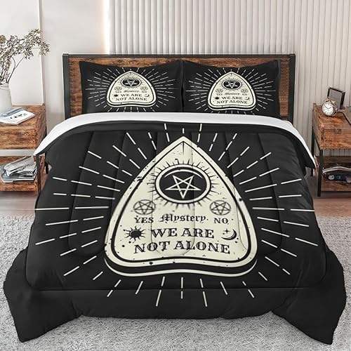 Pinbeam Ouija - Juego de edredón tamaño Queen, juego de ropa de cama suave dorado vintage para niños y adultos, juego de edredón gótico retro con 2