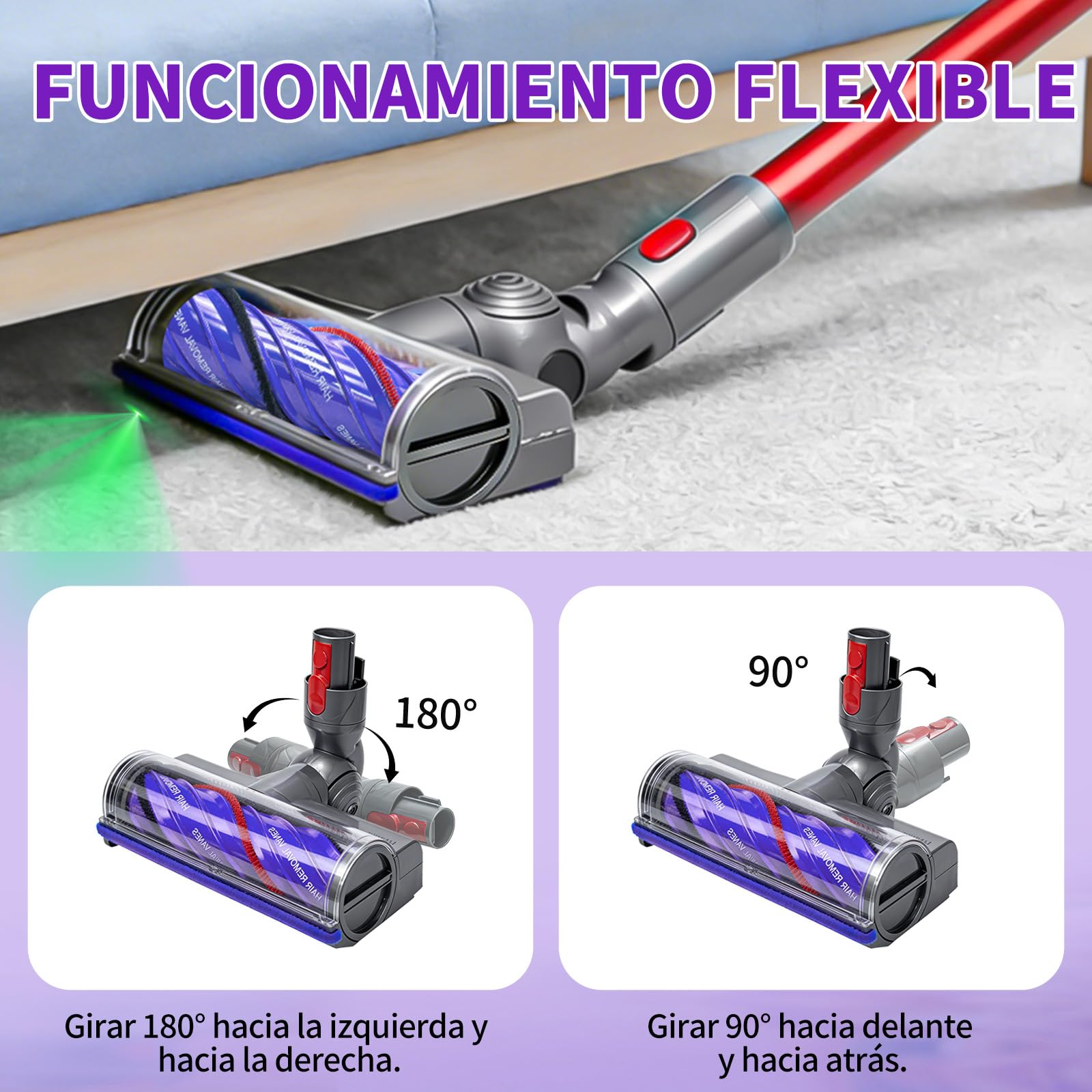 Cepillo Turbina Antienredos para Dyson V7 V8 V10 V11 V15 Aspiradoras, Cepillo Motorizado con Luce LED para Dyson SV10 SV11 SV12 SV14 para Moquetas y Suelos Duros