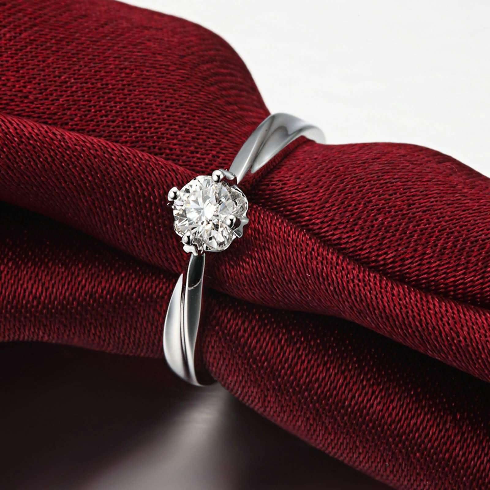 Donna Anello Fidanzamento in Oro Bianco 9 K / 14 K / 18 K, 4 Griffe Solitario Rotondo con Diamante da 0,24ct, Argento Donna Anello Fedi Nuziali