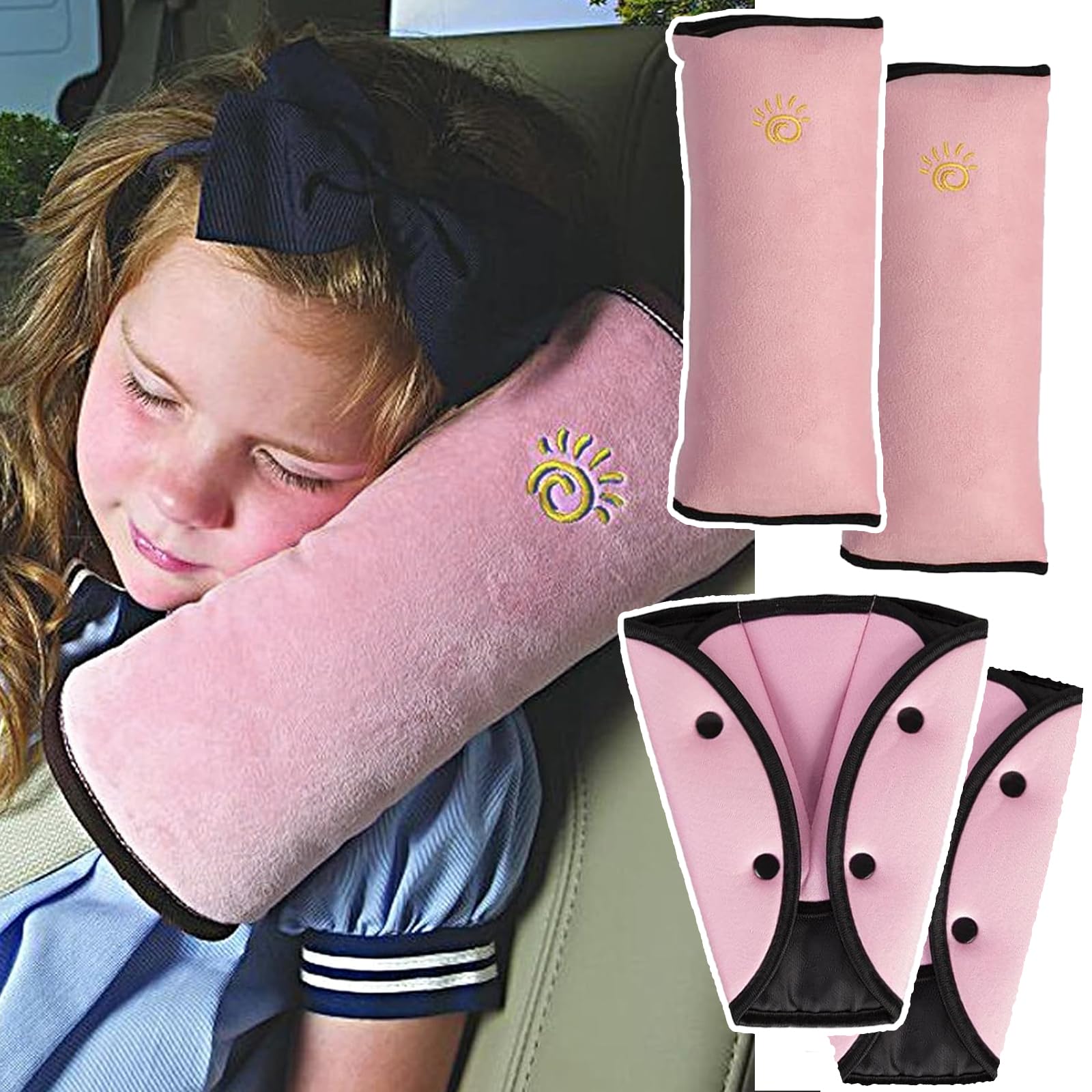 EULAPGOE 4 Stück Gurtpolster Kinder, 2 Abnehmbar Autositz Gürtel Pillow 2 Gürtelkissen Schutzkissen Abnehmbar Kinder Auto Gurtpolster Gurtschutz(Rosa)