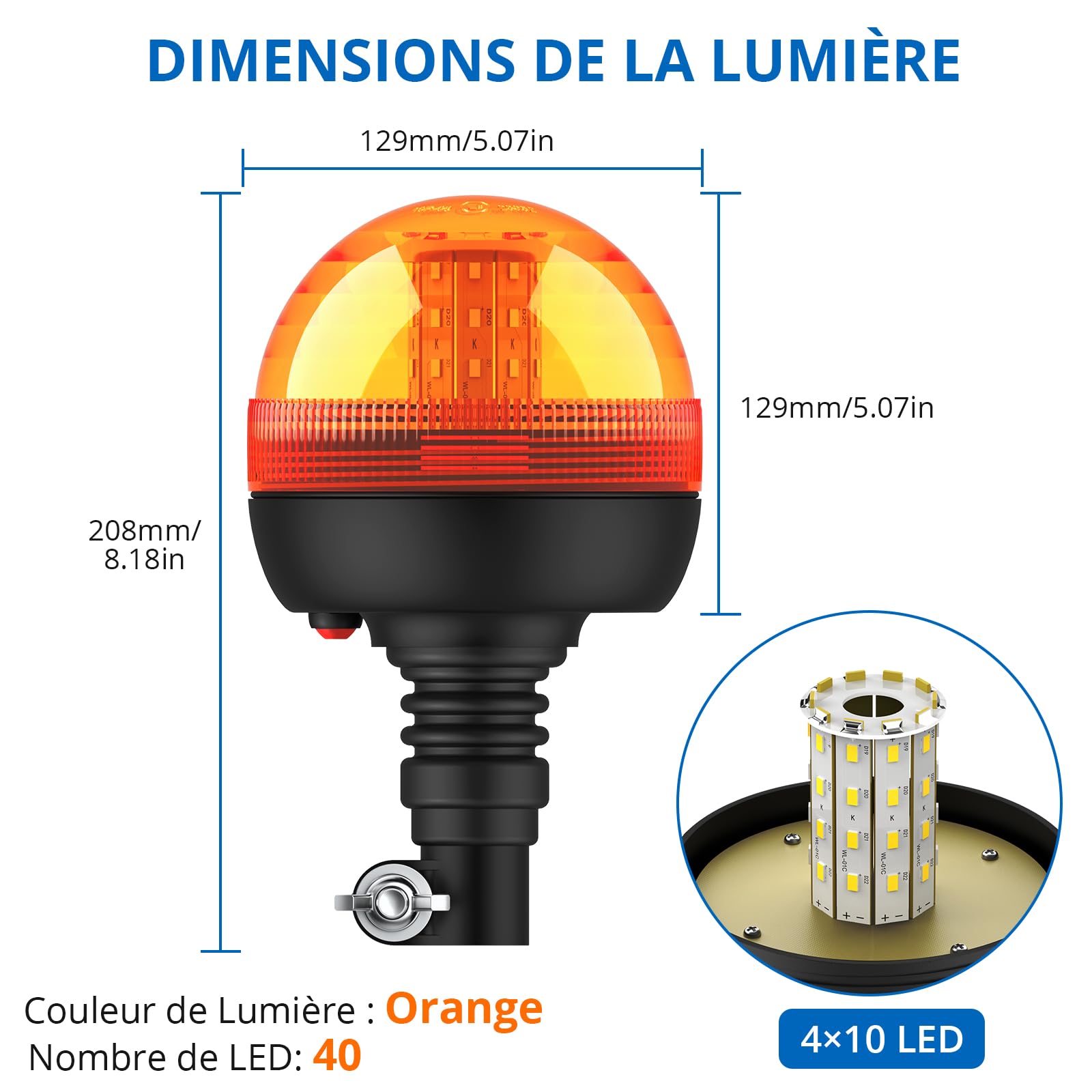 2 x lampa ostrzegawcza 12 V 24 V LED z 40 diodami SMD LED, 3 tryby świecenia, mocowanie śrubowe, ochrona przed wodą IP56, pomarańczowe światło obrotowe do traktorów, ciężarówek, pojazdów