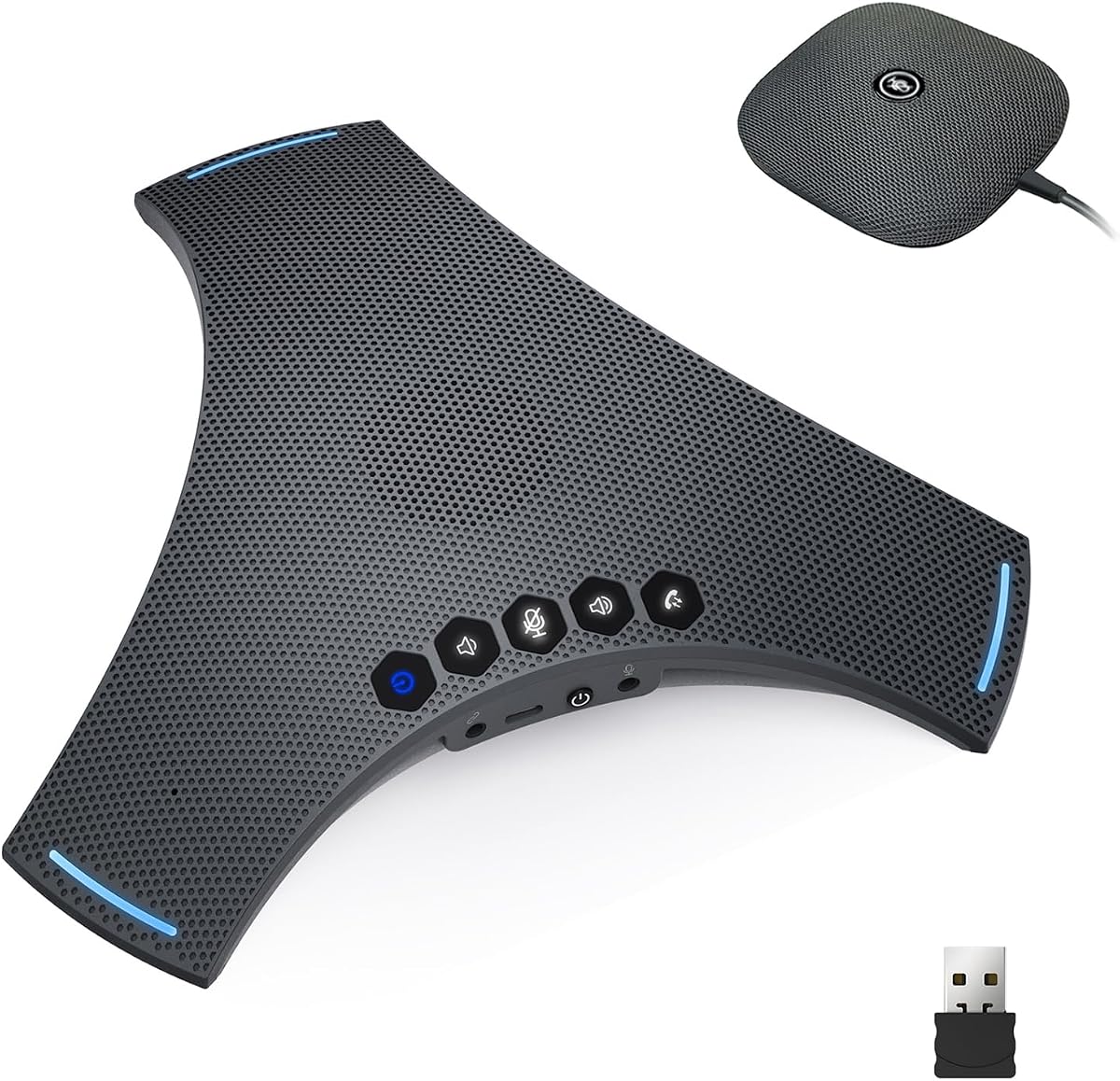 Conference Speaker and Microphone - Bluetooth Speakerphone with Daisy Chain, 360° Omnidirectional Voice Pickup, Echo & Noise Cancellation, Support Wireless Dongle, USB Connection, for Meeting Room