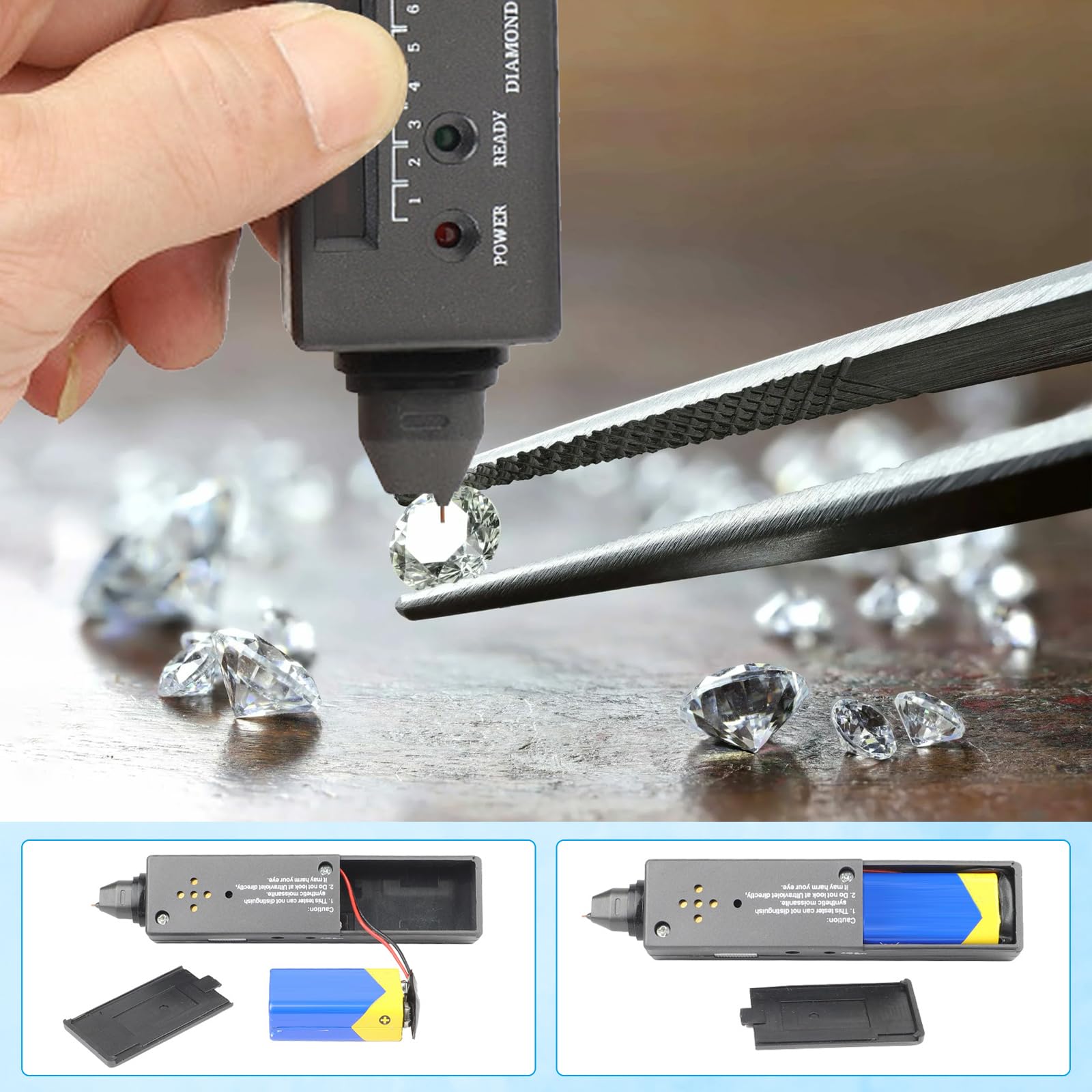 Stylo de test de diamant électronique portable avec lumière UV, outil de test de dureté professionnel pour les vrais diamants, pierres de bijouterie, débutants et experts