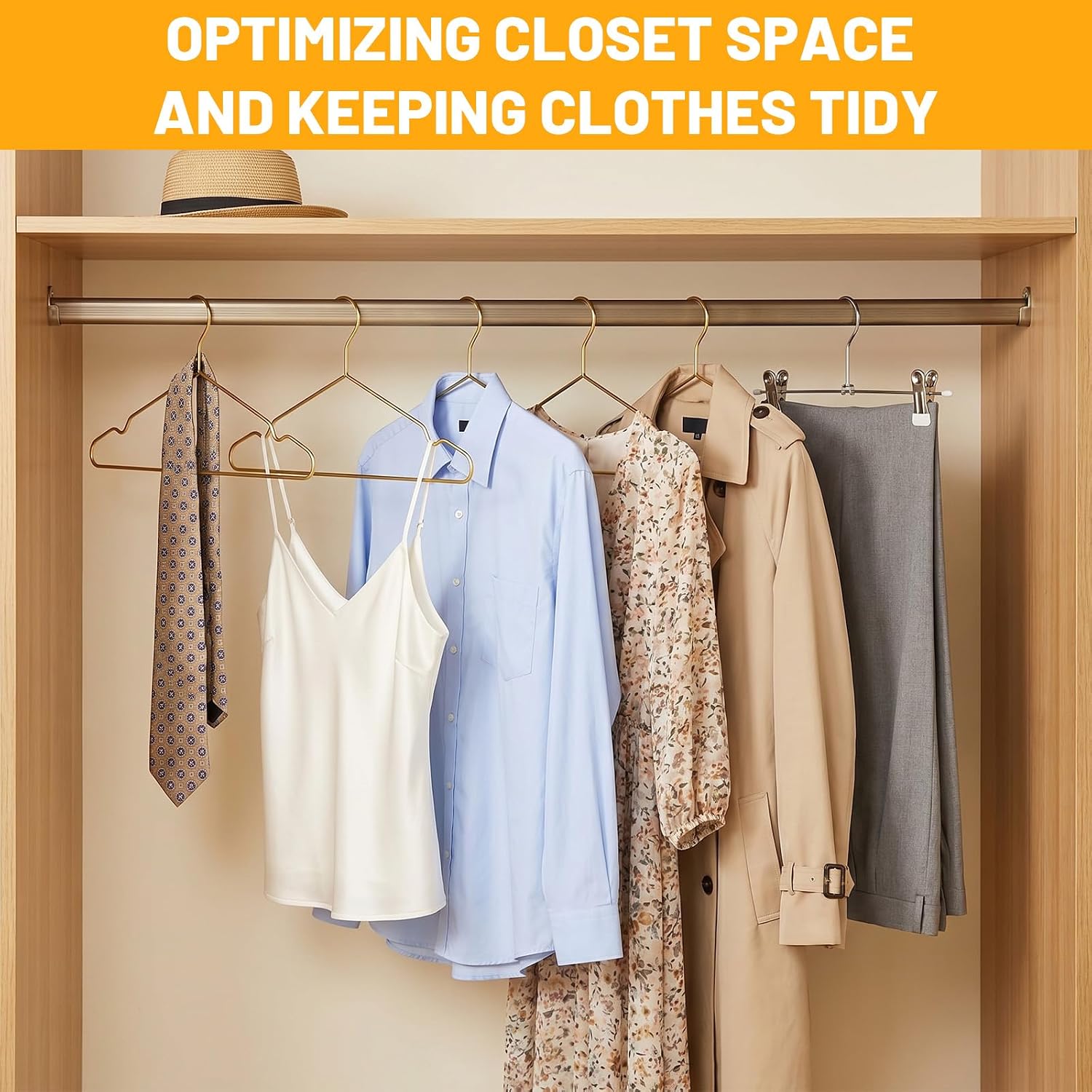 30 Pack Gold Hangers + 5 Clothes Pins Premium Glossy Gold Strong Metal Hangers 16.5" Metal Clothes Hanger Space Saving Pants Hanger for Heavy Coats Jackets Shirts Dresses Pants Bra Underwears