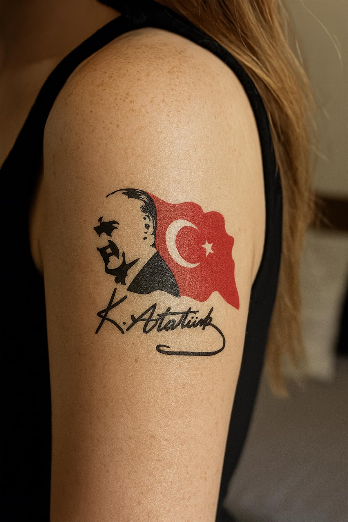 Kemal Atatürk İmzası Geçici Dövme Atatürk Silüeti ve Türk Bayrağı Dövmesi Unisex