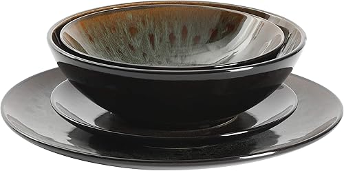 Miniatura 9 de Gibson Elite Lana - Juego de vajilla de porcelana de hueso de 16 piezas, color blanco con borde dorado