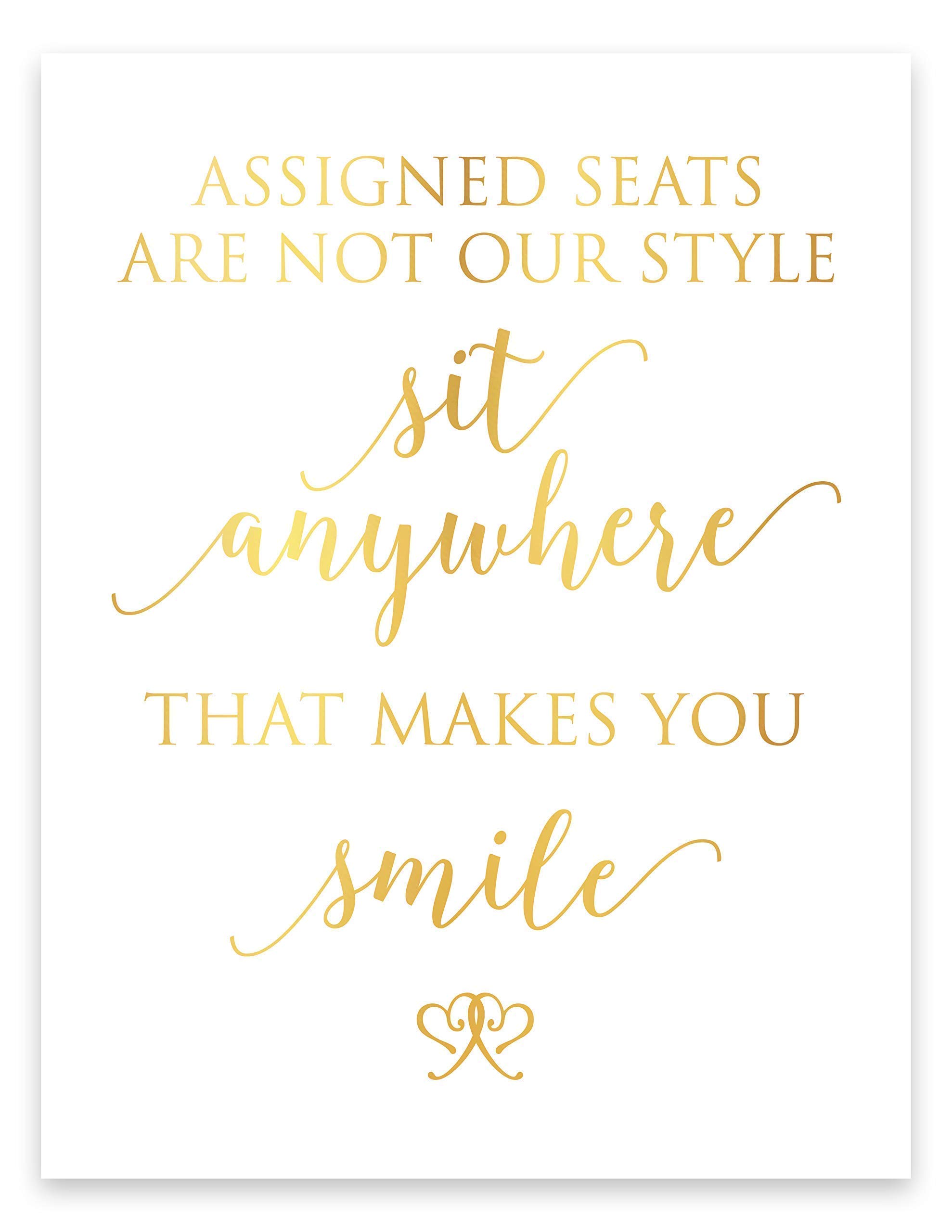 Sit Anywhere That Makes You Smile Fun Choose A Seat Not A Side Sign Wedding Signage Unframed Gold Foil Elegant Wedding Ceremony Decorations Poster