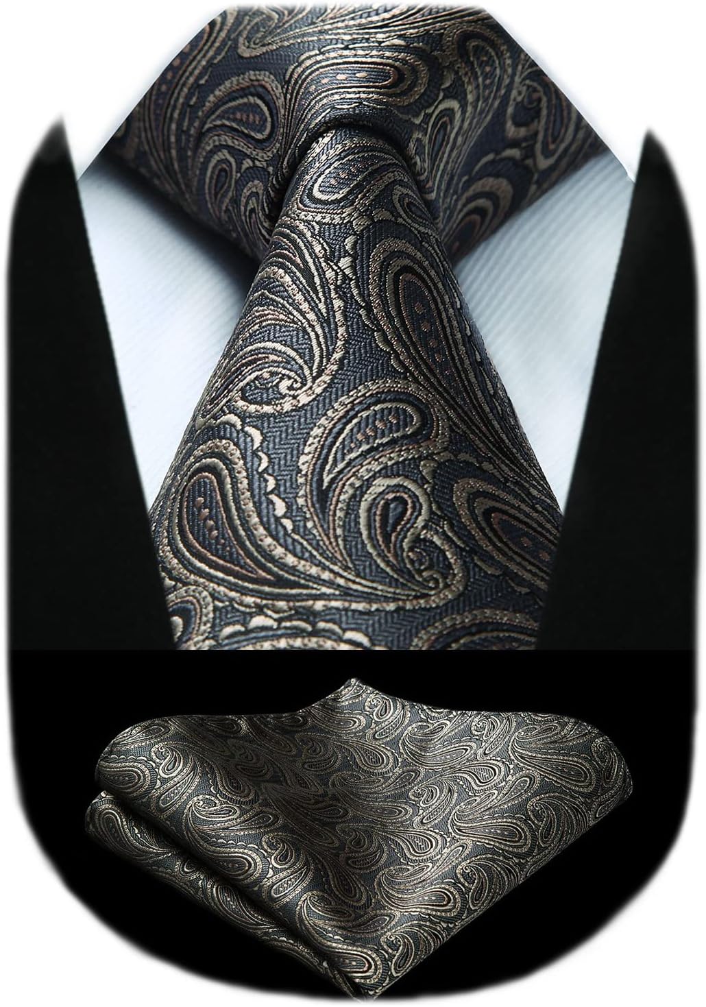Set Cravate + Pochette HISDERN - Motif Floral - Mariage, Cérémonie