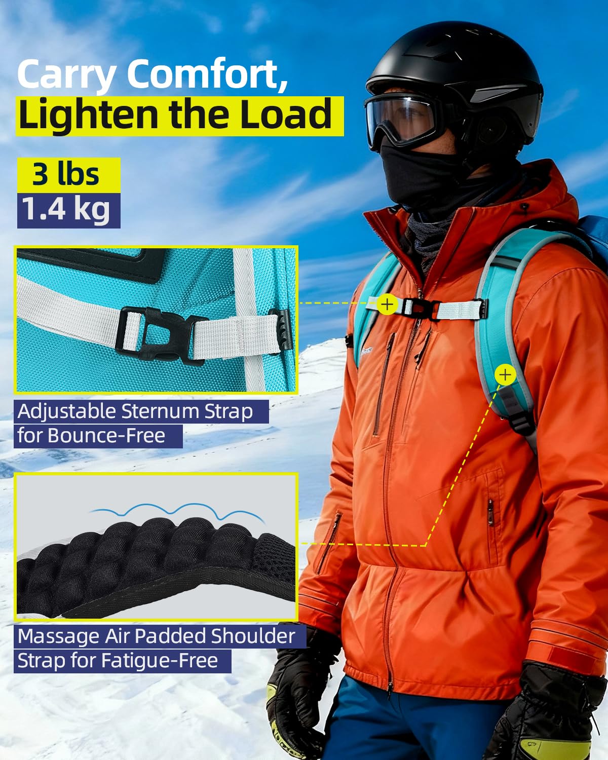 Abahub Torba na buty narciarskie, 50 l, 1680D, nylonowy, wodoodporny, wyściełany plecak na narty, snowboard, kask narciarski i akcesoria, jasnoniebieski