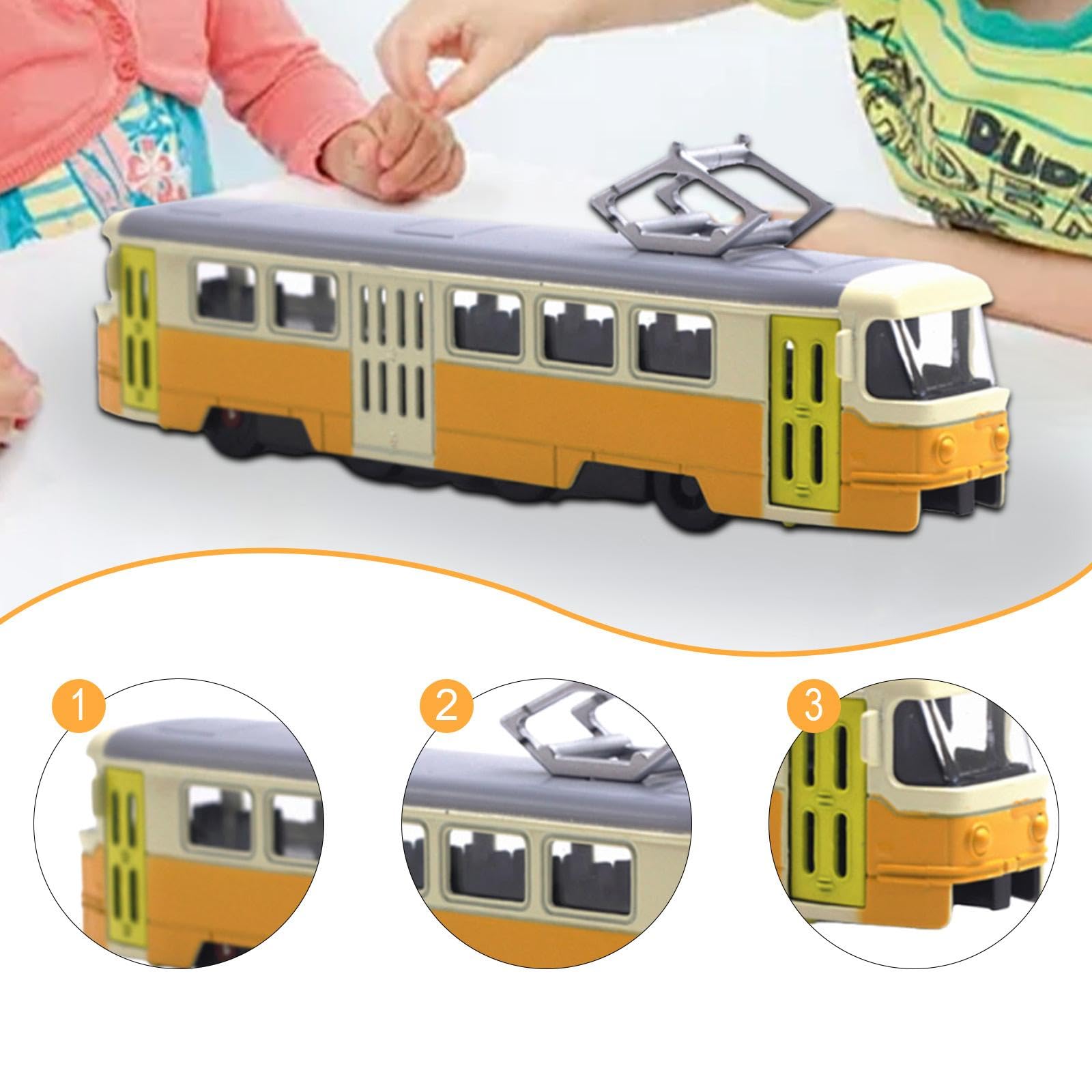 pistro Miniatur Straßenbahnmodellfahrzeug Spielzeug 1:90 Skala Sammler Geschenk mit 2 offenbaren Türen Ornament- Gelb