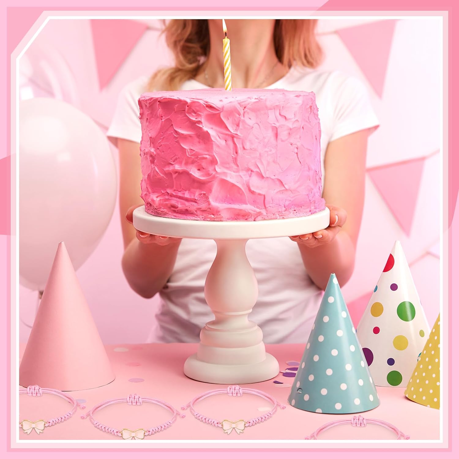 24 Pack Coquette Bow Braid String Bracelets Gift Bulk Cheerleader Adjustable String Rope Braided Birthday Party Favor for Cheer Dance Team Friends Gift - Image 7