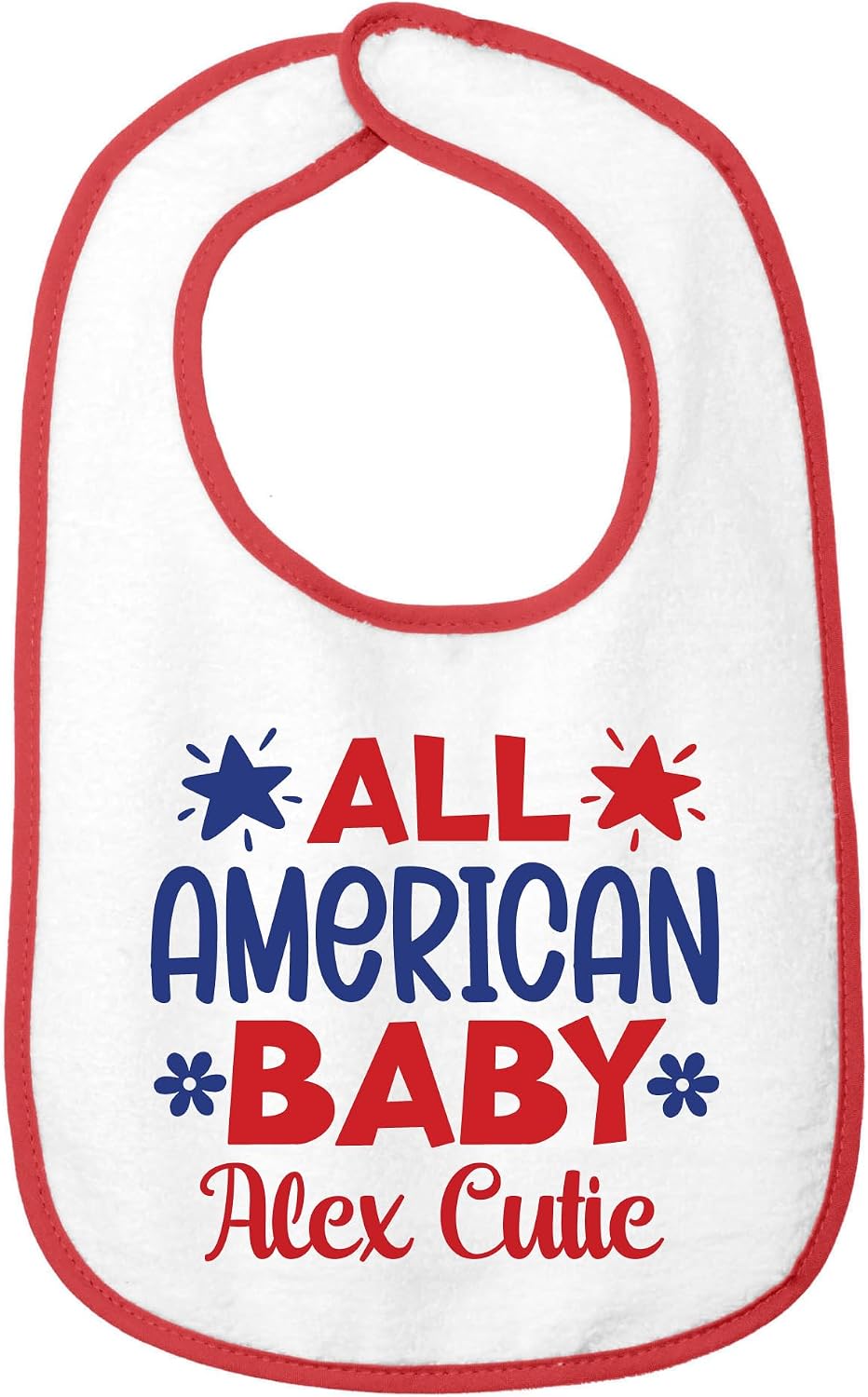 Personalized All American Baby Bib – Custom Name, Red White Blue Patriotic Bib, Soft Cotton Terry