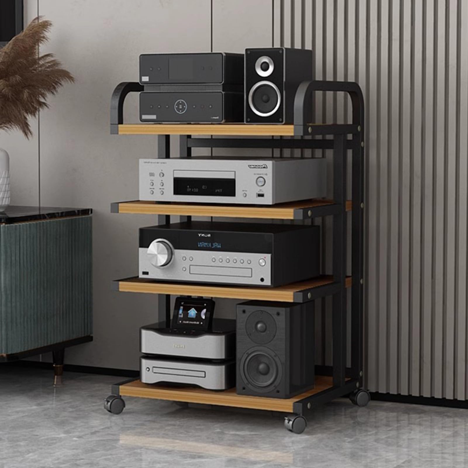 ROHCGHC Audio Rack Tower, Corner Entertainment Tower AV Media Stand, Hi Fi/Dvd/Speaker/Stereo Component Organizer Rack(Oak)