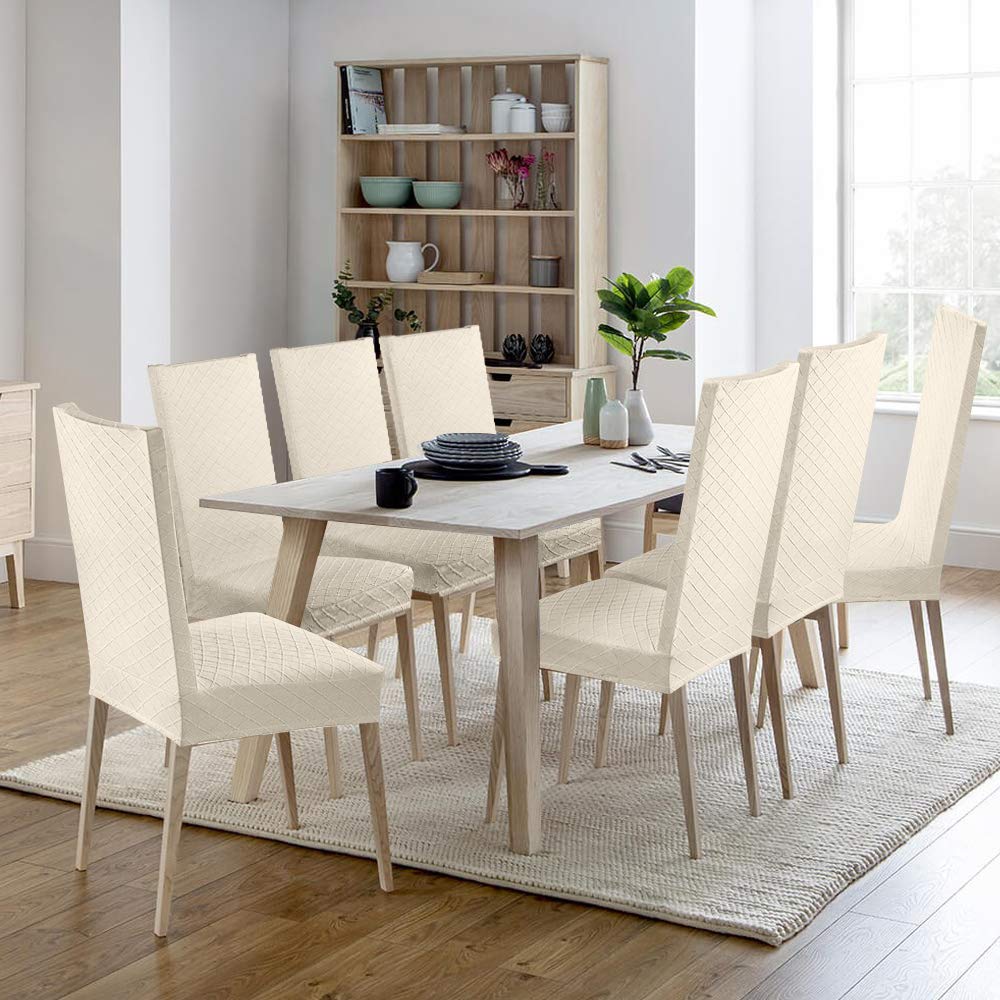 Coprisedie con Schienale 4 Pezzi Bi-Elastico Moderno Coprisedia Elasticizzato spandex Coprisedia Copertura della Sedia Lavabile Estraibile Coprisedia Sala da Pranzo(Jacquard-Crema, Set di 4)