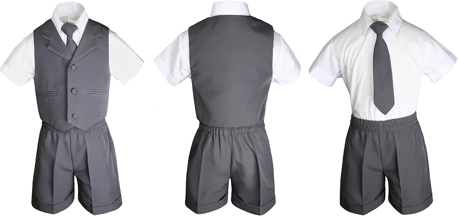 4pc New Born Baby Boy Toddler Teen Wedding Easter Formal Party Color Eton Shorts Vest Suit Set Sm-4T
