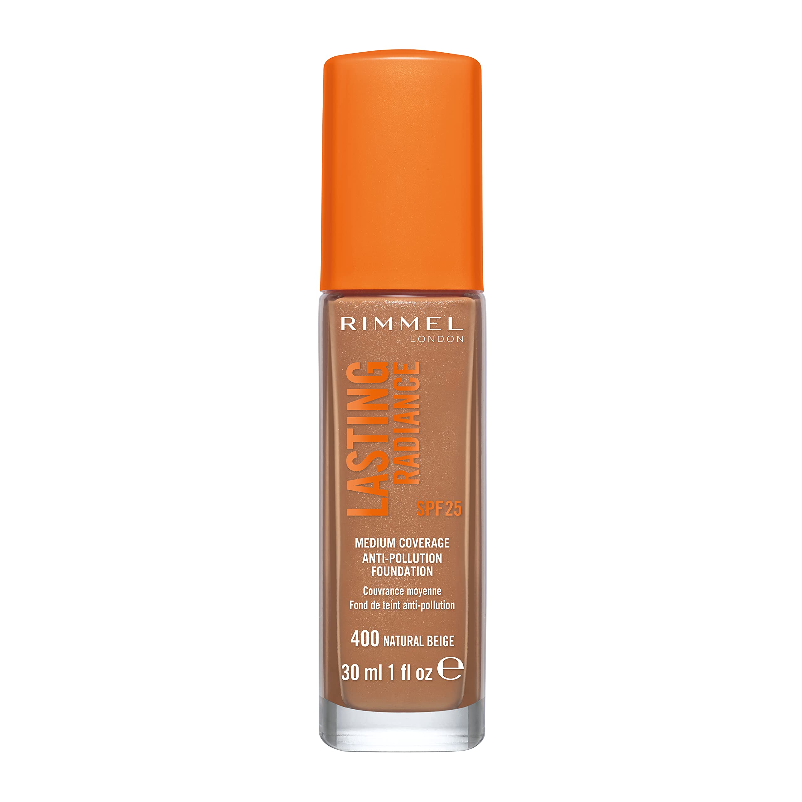 Rimmel London Lasting Radiance Anti Pollution Foundation, 400 Natural Beige, 30ml