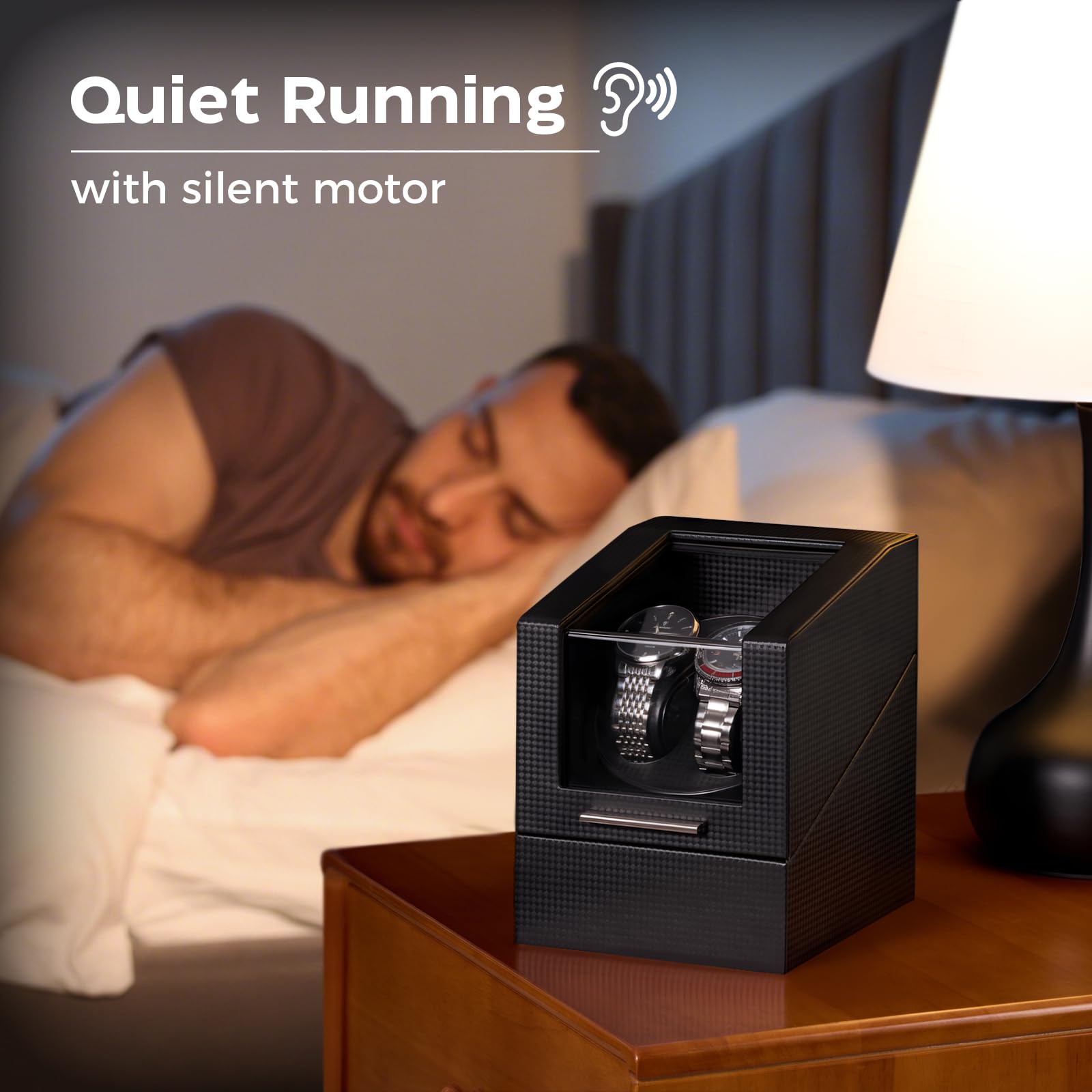 ProCase Remontoir Montre Automatique, Watch Winder, Boîte Montre Mécanique avec Moteur Silencieux, Support Montre en Fibre de Carbone -2 Slot