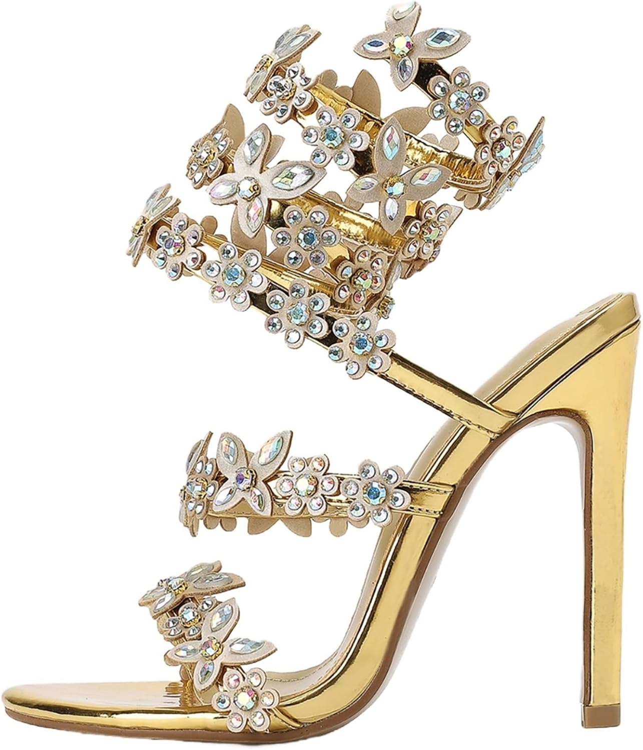 Women's Diamante High Heels Sparkly Spiral Strap Heeled Sandals