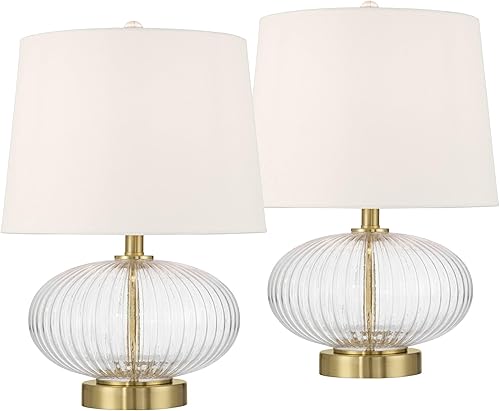 Miniatura 2 de 360 Lighting Darrah - Juego de 2 lámparas de mesa decorativas pequeñas de mediados de siglo de 19 pulgadas de alto, con puerto USB, cristal