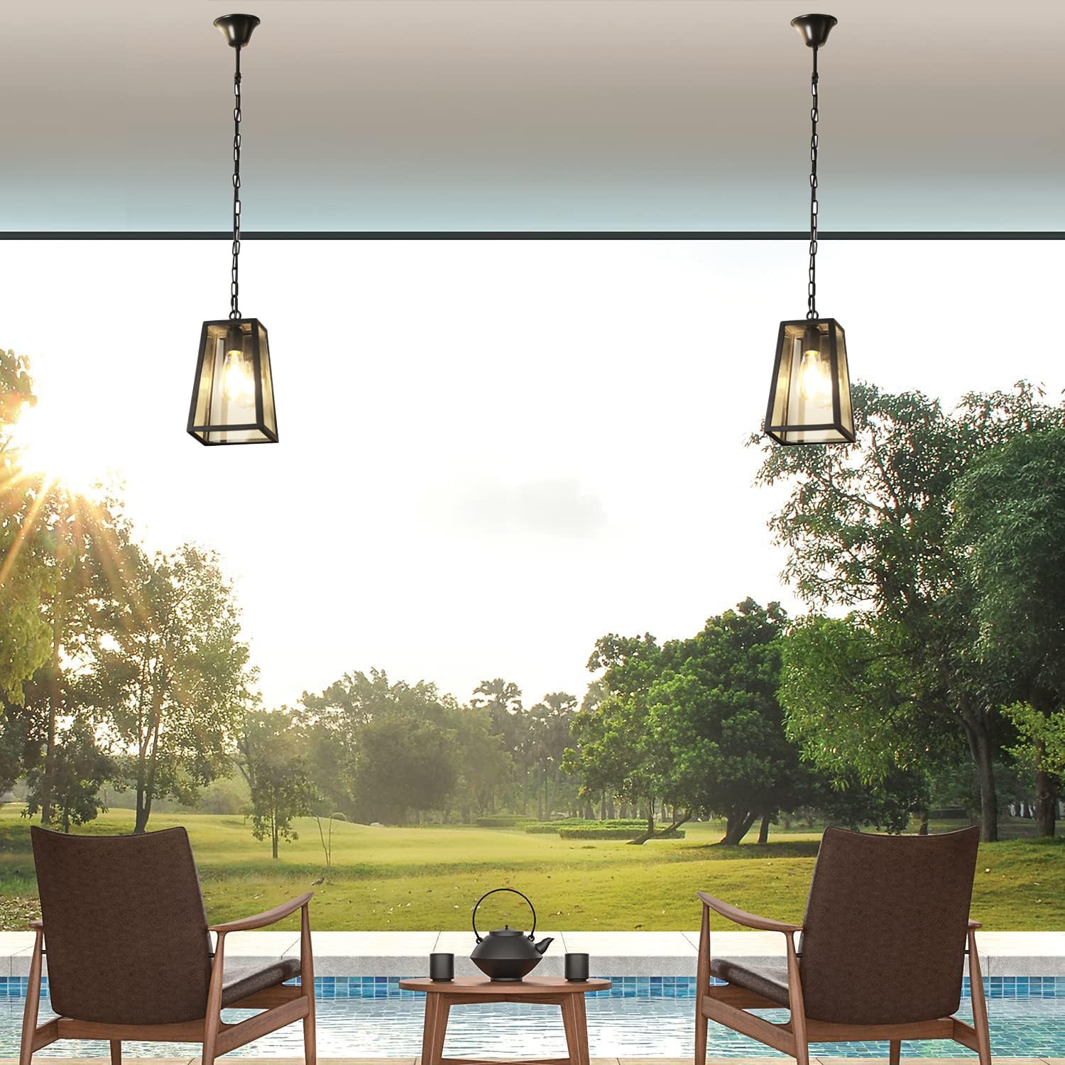 XINYASEE Farol Colgante de Techo Exterior,Lámpara colgante sencilla de un cabezal de aluminio fundido,Máx. 60 W,Lámpara de Techo con cristal para Jardín Terraza Balcón,Patio, terraza e interior E27