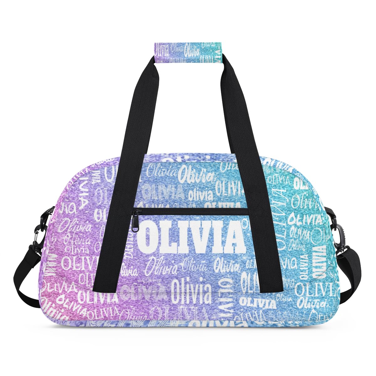 Custom Dance Bag, Personalized Sports Duffle Bag Gym Cheer Bag Travel Duffel with Name, Dreamy Glitter Light Blue Purple