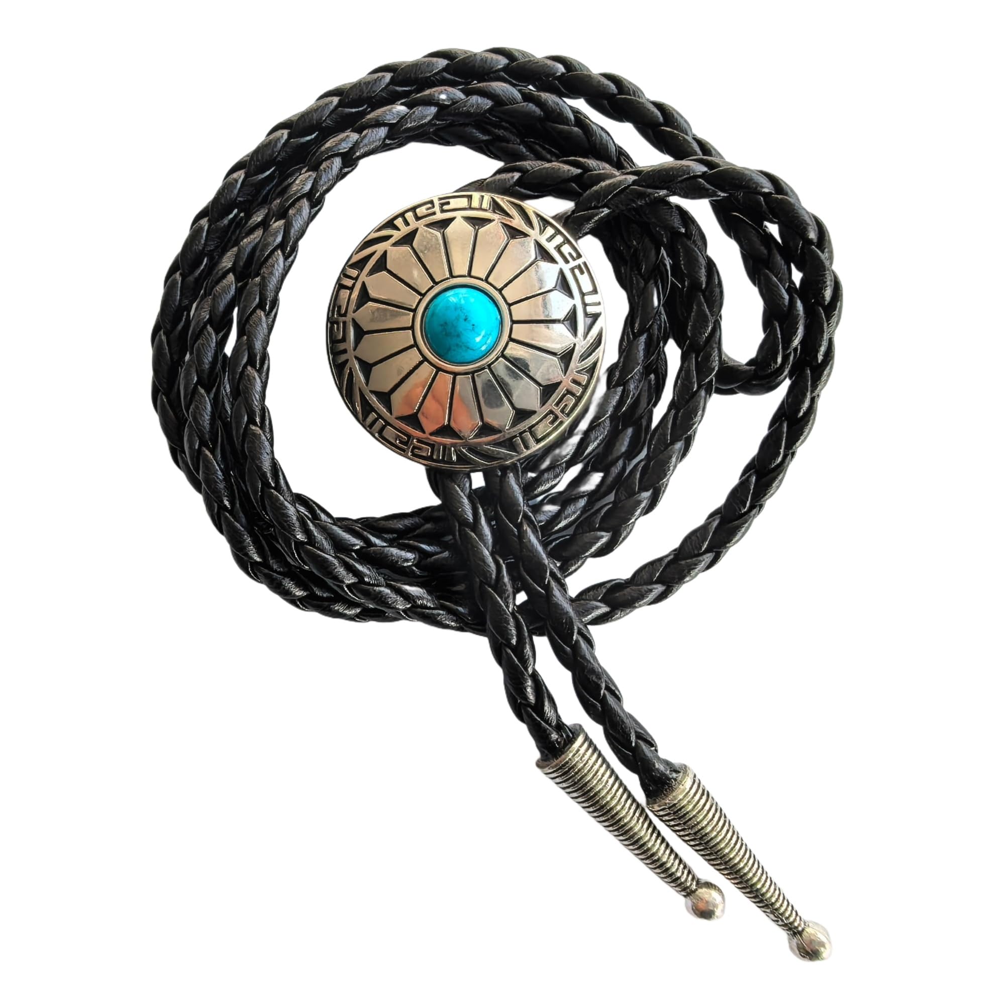 Himongoo Round Flower Turquoise Bola Bolo Tie Stainless Steel Rope Wedding Necktie for Men Women