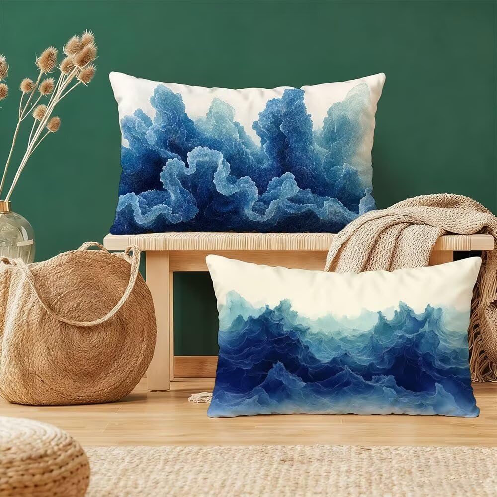 Lot de 2 housses de coussin 40x80cm bleu taie d'oreiller rectangulaire salon