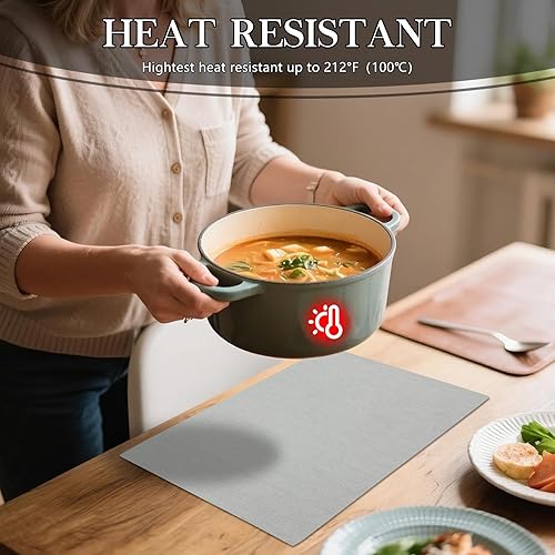 Miniatura 4 de Juego de 6 manteles individuales de piel sintética, antideslizantes, reversibles, impermeables, resistentes al calor, lavables, para interiores y