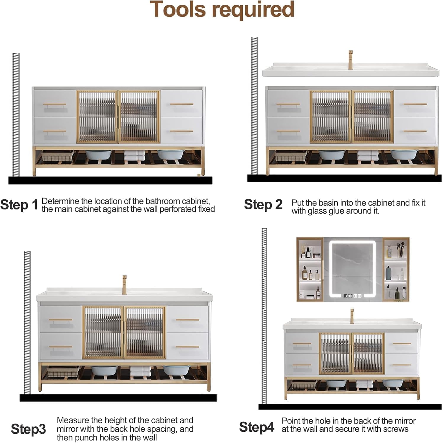 42" Bathroom Vanity with Sink - 3 Light Vanity Light Fixtures, Smart Mirror Cabinet. White
