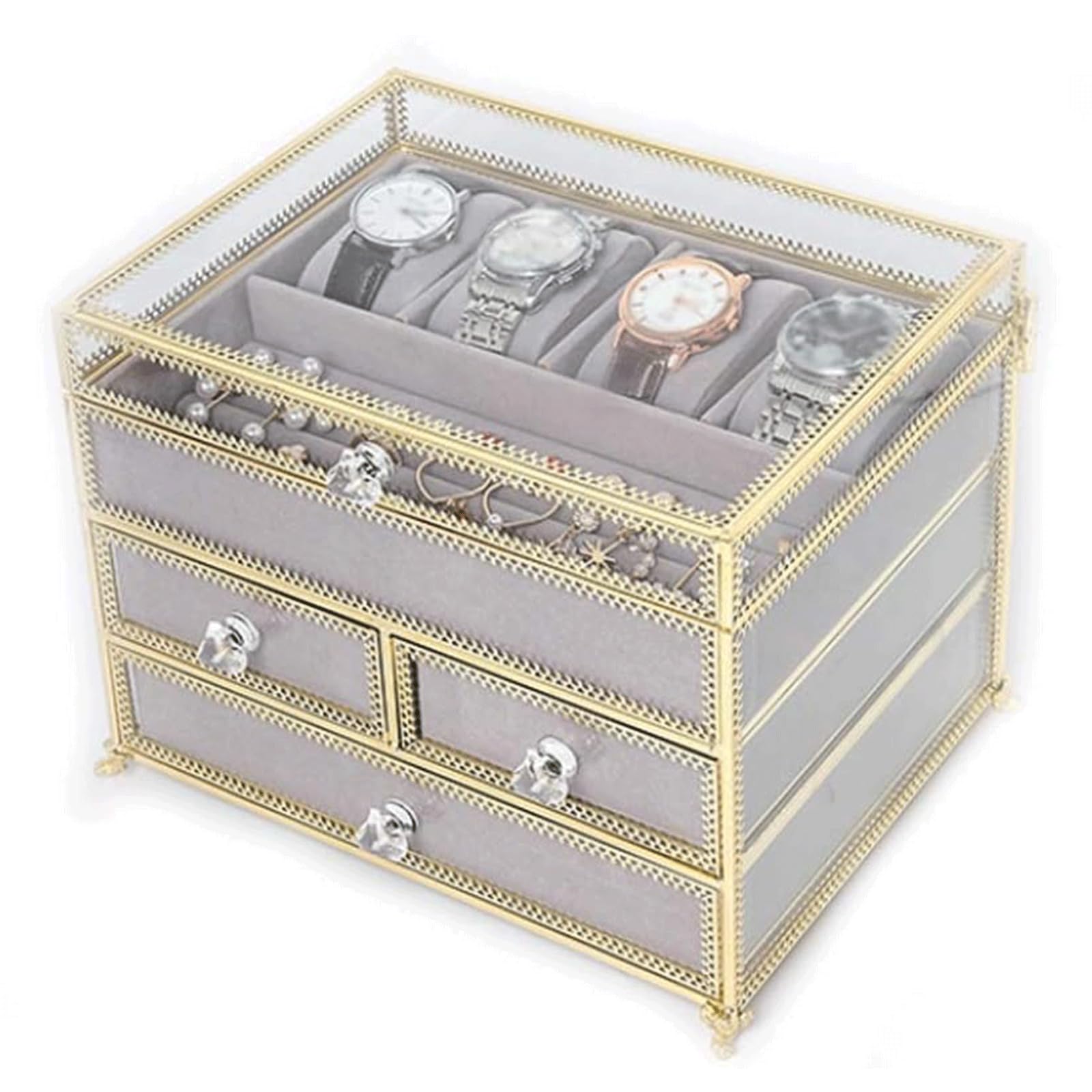 Clear Glass Jewelry Box 3 Layers Jewelry Case Ring Earring Necklace Bracelet Holder Display Stand for Women Jewelry