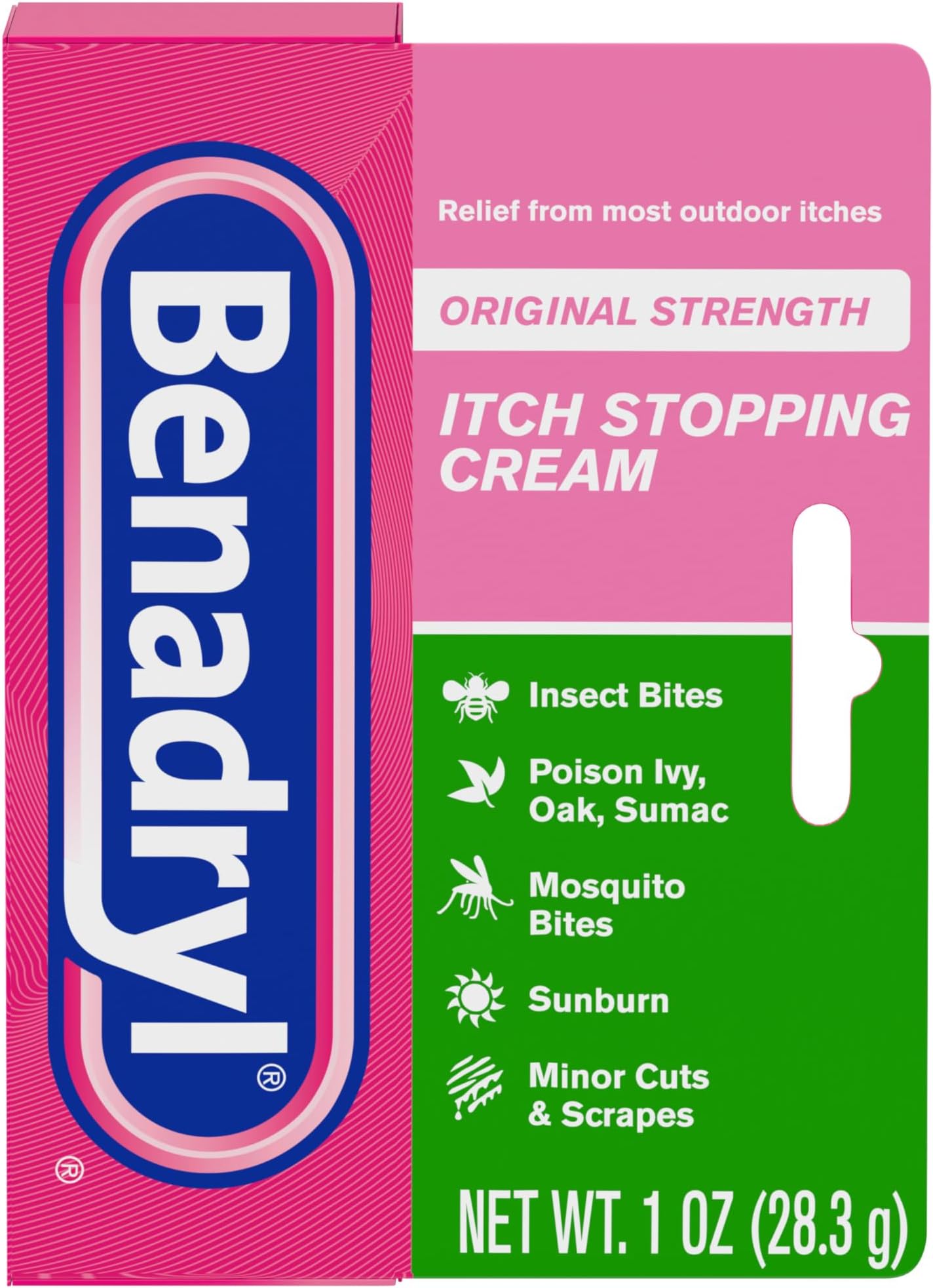 Benadryl Original Strength Anti-Itch Cream, Bug Bite Itch Relief, Diphenhydramine HCl Topical Analgesic & Zinc Acetate Skin Protectant, Great for Camping Essentials, 1 oz, 2 Pack