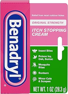 Benadryl Original Strength Anti-Itch Cream, Bug Bite Itch Relief, Diphenhydramine HCl Topical Analgesic & Zinc Acetate Skin Protectant, Great for Camping Essentials, 1 oz