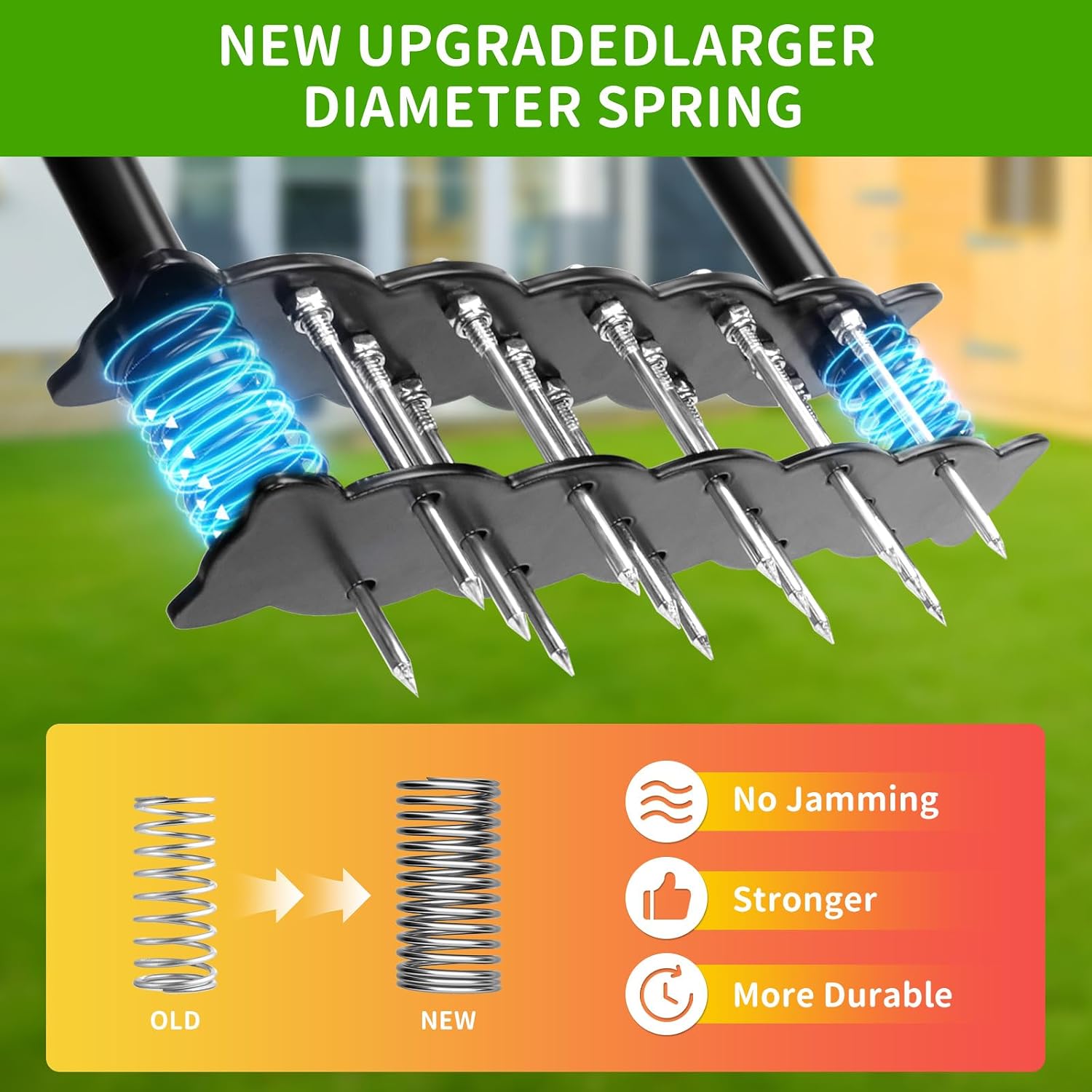 Hotqueen Lawn Aerator Tool – 14 Spikes Heavy Duty Manual Lawn Aerator, Upgraded Large Spring, Adjustable Handle, Anti-Rust Double-Layer Design for Garden Yard Soil Aeration