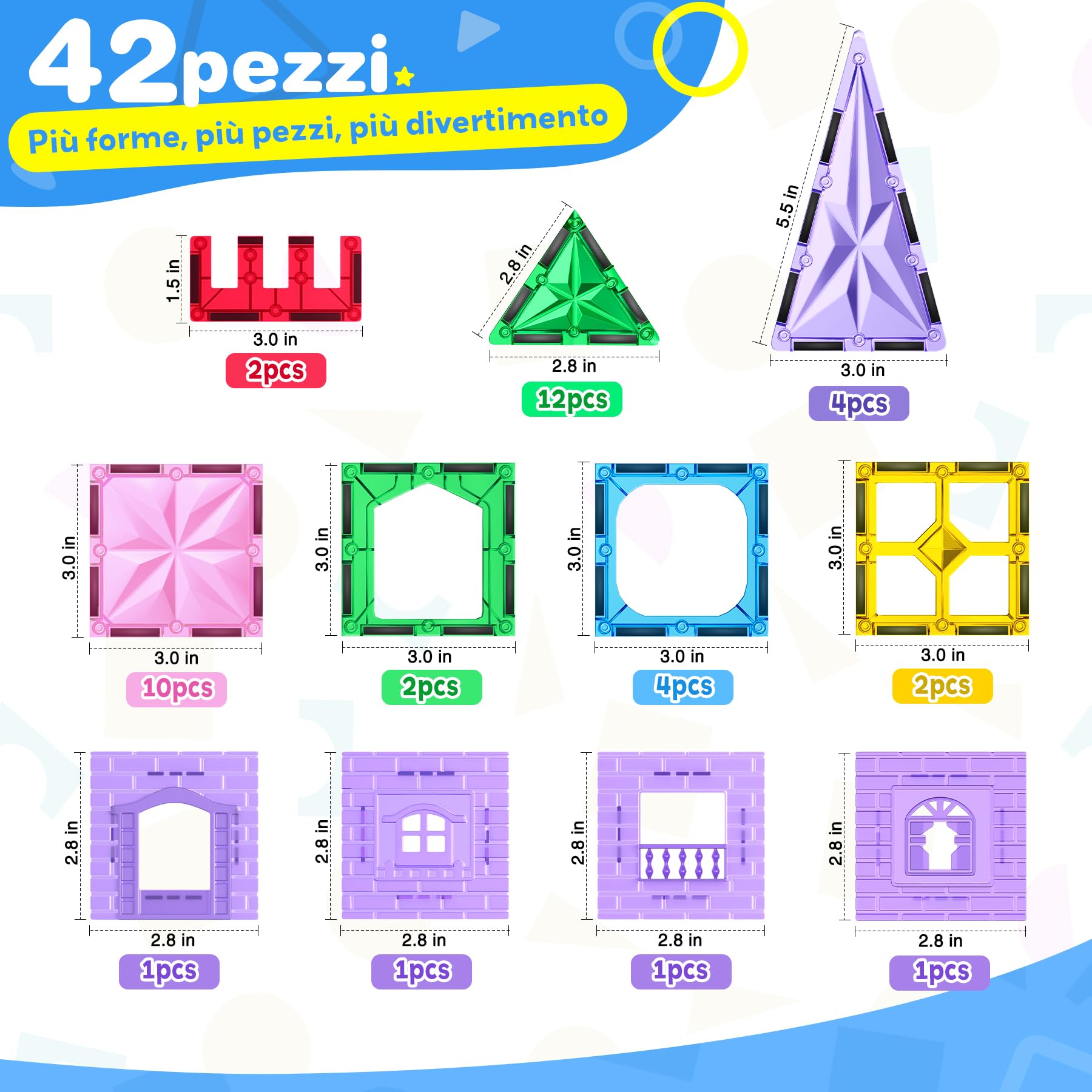 WOOBLO Blocchi Magnetici,Giocattolo Magnetico STEM Montessori 3+,Giocattolo Magnetico per Bambini 3-5 Anni, Giocattolo di Apprendimento Sensoriale,Regalo per Bambini e Bambine 42 Pezzi Rimovibile
