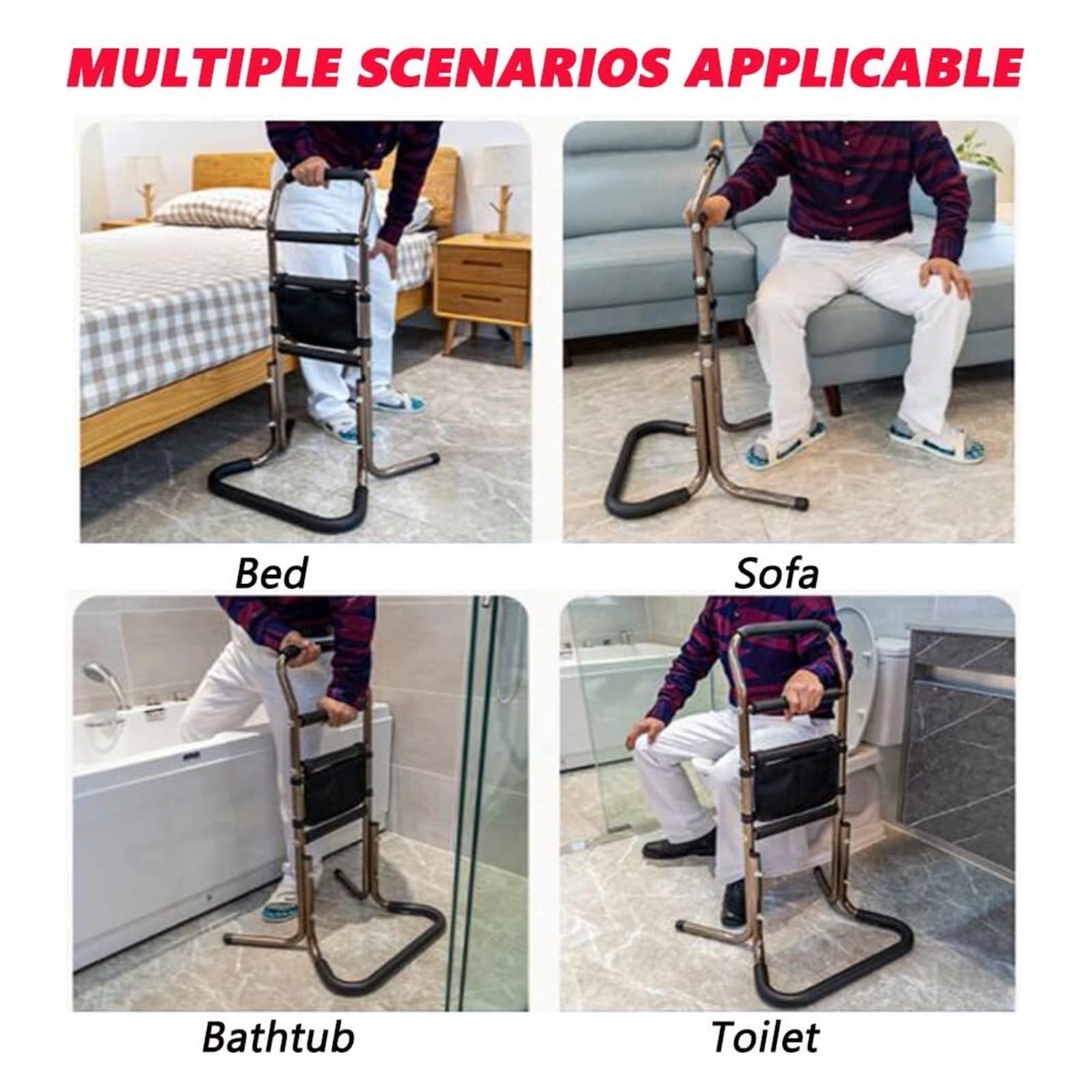 Assistente per anziani, supporto regolabile per sedersi a stare in piedi, con guide per letto e impugnature in schiuma, supporto leggero per la mobilità per sedia, divano, letto, WC