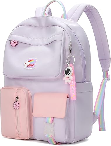 Mochila para niños y niñas mochilas primarias bolsas de escuela secundaria para mujer mochila casual para enviar colgante Morado 12 inches6 inches17