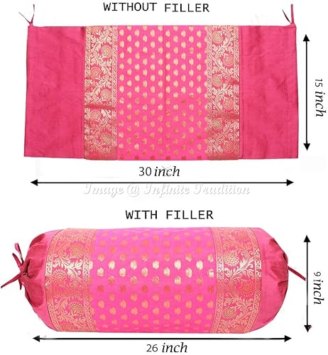 Miniatura 4 de Funda de almohada de tubo de cojín étnico para sala de estar, cilíndrica, magenta, para yoga, funda de cojín redonda para sofá grande, jacquard,