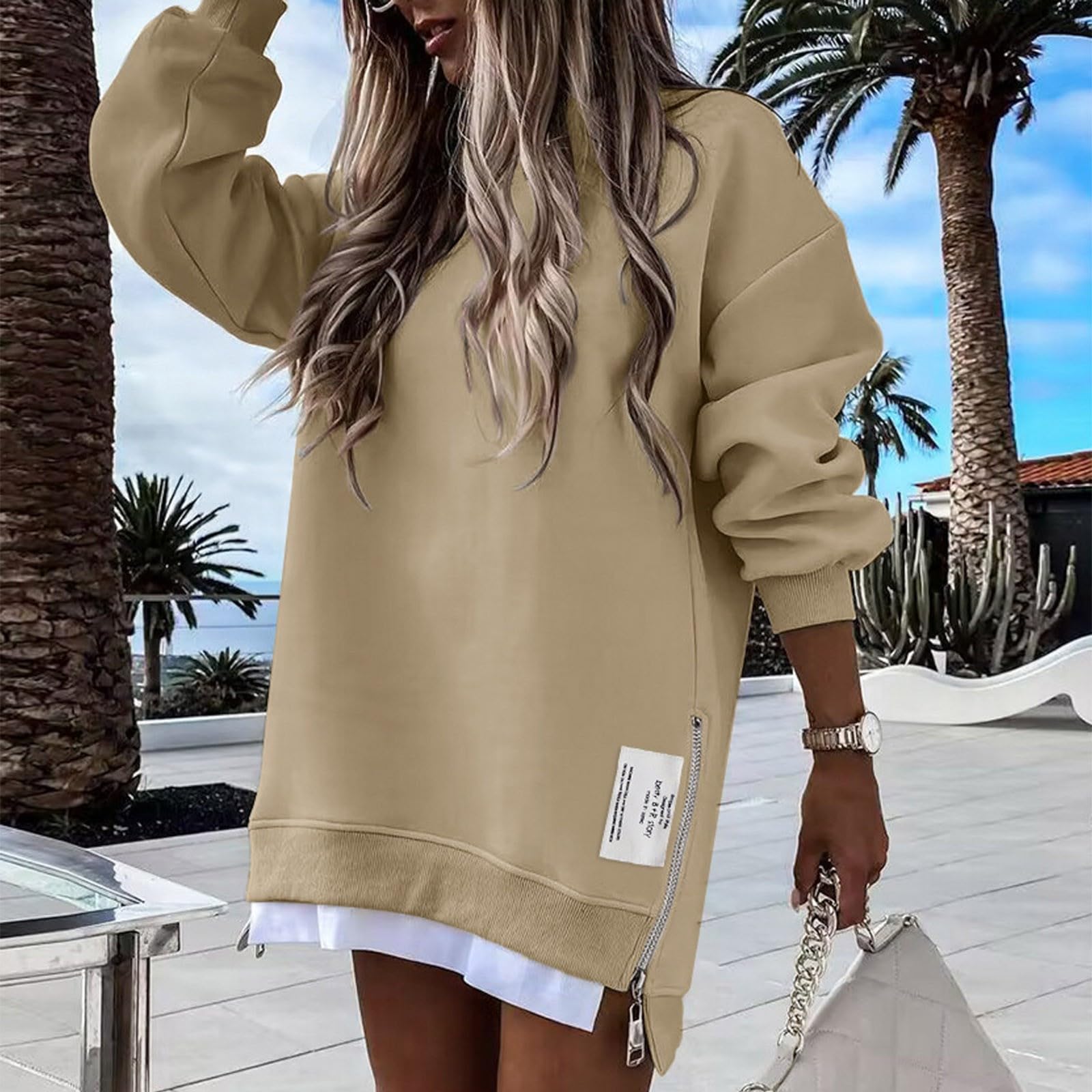 Sudadera con Cremallera de Manga Larga para Mujer, Informal Cuello Capucha, Punto Ligero, Bolsillo Canguro, cálido y térmica, Ideal Ropa casa/g