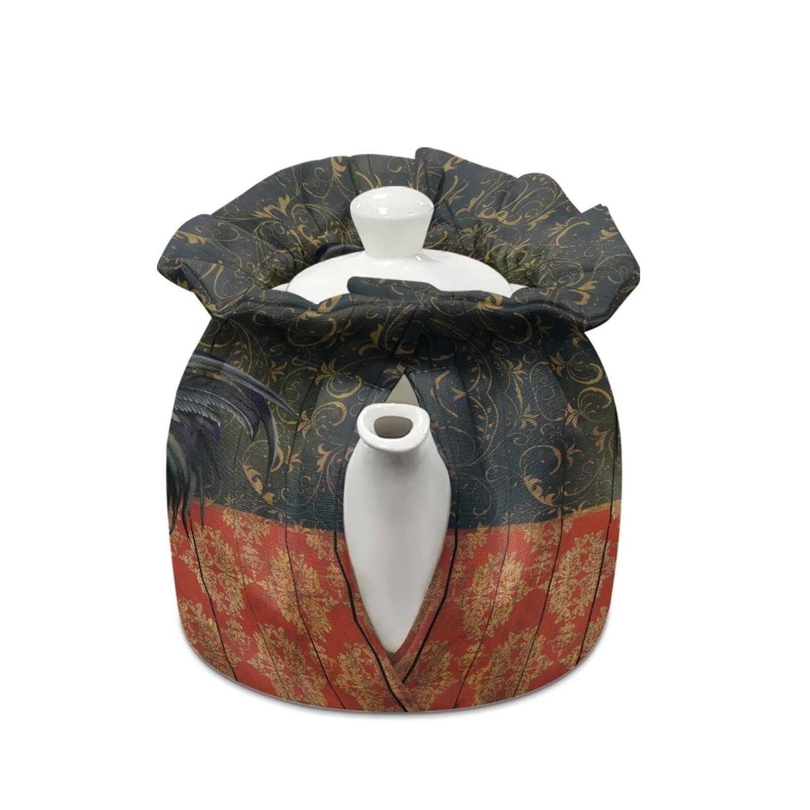 Suobstales Rooster Chicken Print Tea Cozies for Teapot, Floral Wood Design Portable Kettle Cover Tea Kettle Quilt Tea Cosy Cotton Kettle Tea Pot Cover Dust Proof Insulated Keep Warm