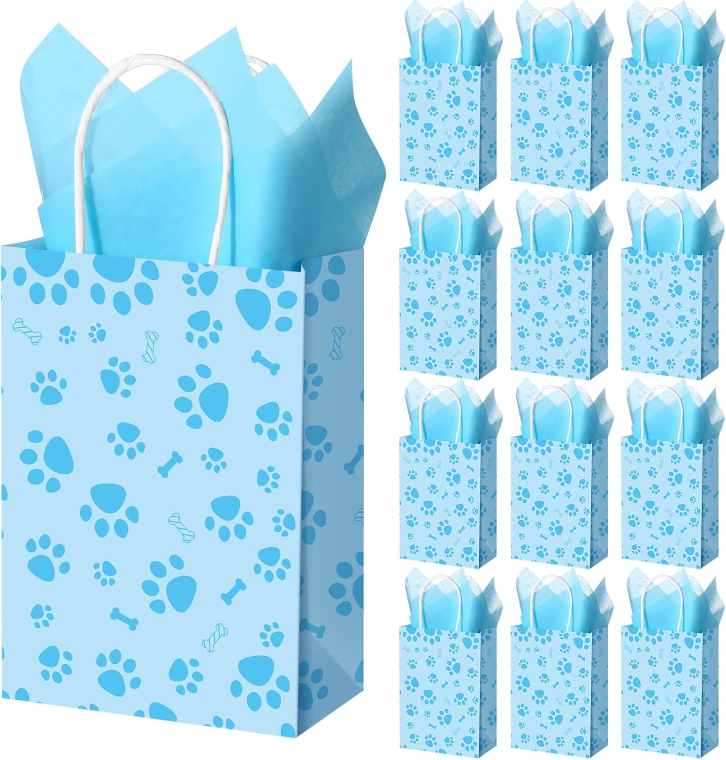 Censen 50 Pieces Dog Gift Bag Paw Print Bags with Tissue Paper Puppy Dog Paw Print