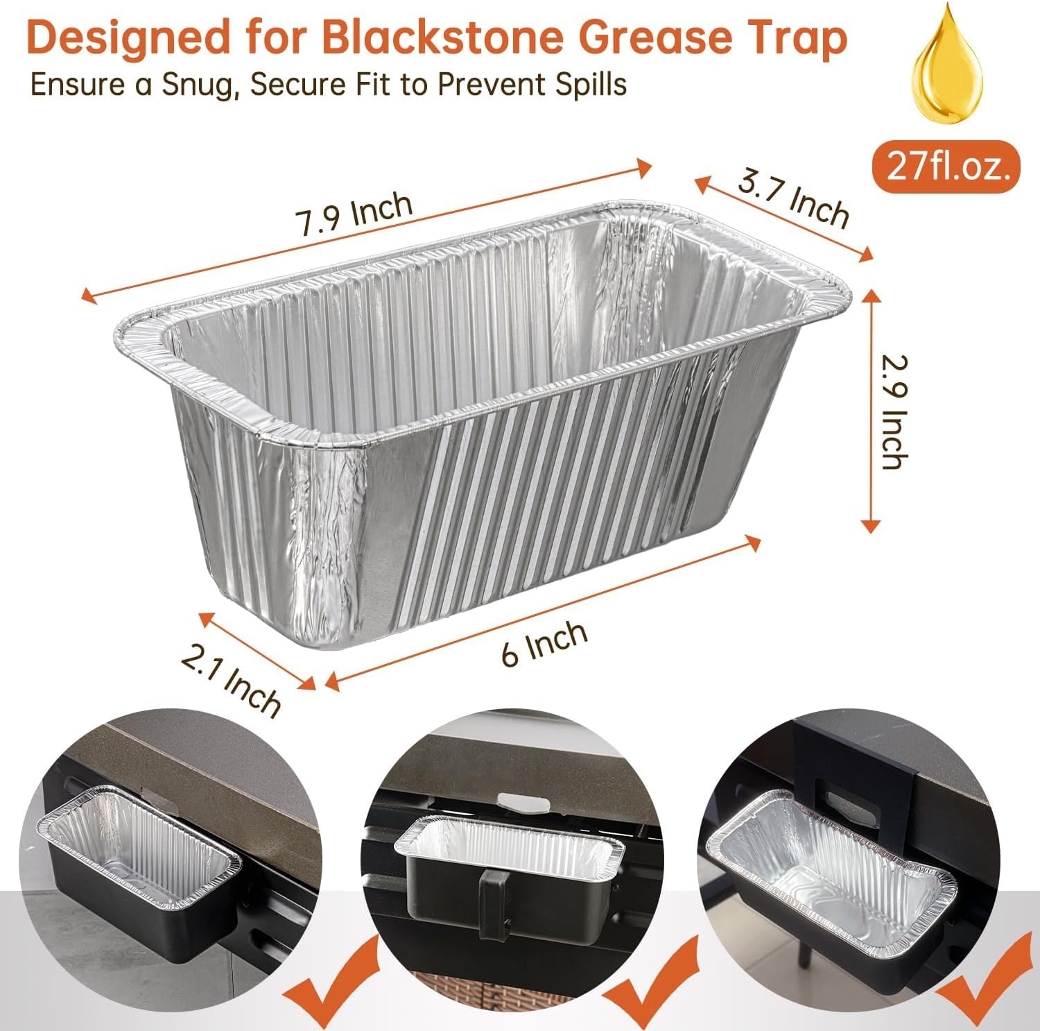 50-Pack Grease Cup Liners for Blackstone - Heavy-Duty Aluminum Foil Drip Pan for Blackstone 17 22 28 36 Inch Griddles Accessories, Disposable 5017 Grease Catcher - Save Time & No Grease Mess - 3